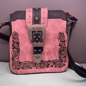 Pink Embroidered Genuine Leather Women's Bag